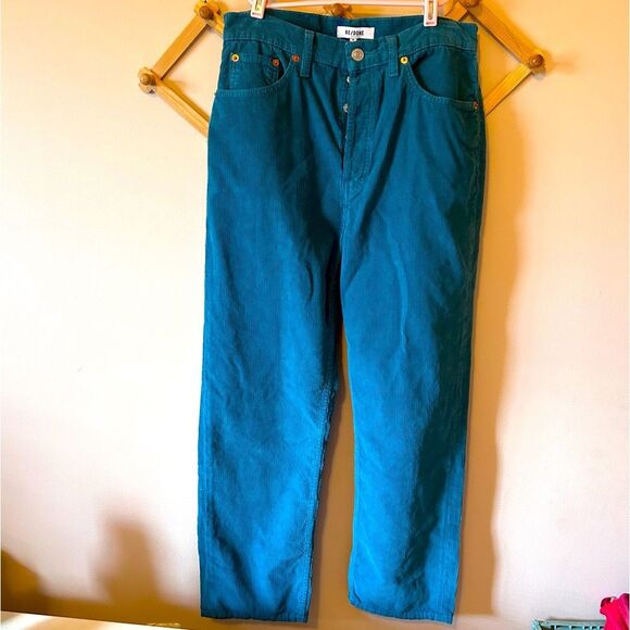 Re/Done Teal Corduroy High-Rise Straight Leg Pants size 26 - Picture 1 of 8
